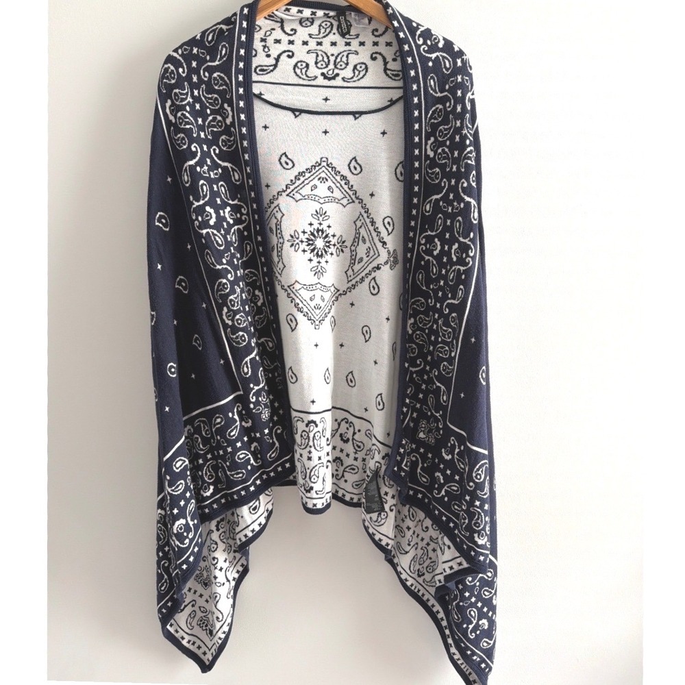 H&M Bandana Print Waterfall Cardigan Boho Open Front Festival Wrap Size M